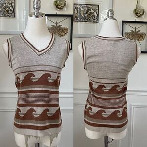 Vintage 70s Campus Casuals Brown Wave Sweater Vest XS